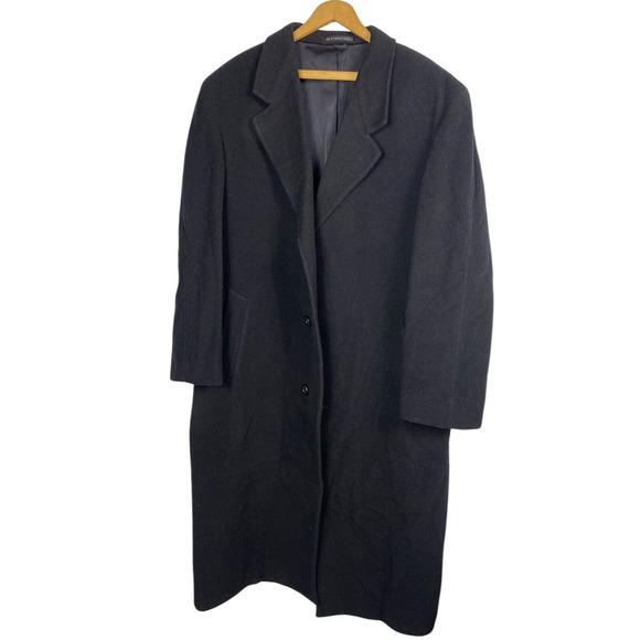 Vintage Overcoat Mens Size 42R Black Cashmere Wool Long Line Pea Coat Old Money